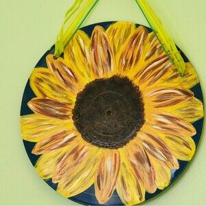 Hand Crafted Colorful Sunflower Art Painting On 12" Vinyl Record